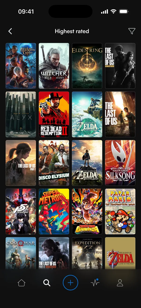 A grid of the highest rated games